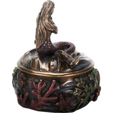 Ebros Gift Decorative Mermaid Rising Above Sea Collectible Jewelry Trinket Box Small 3.25" Height Figurine   